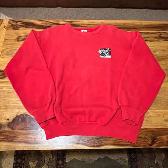 Vintage 80s Tiger Brand Muskoka Woods Sweatshirt Canada Red Graphic Men's Large - Picture 1 of 9